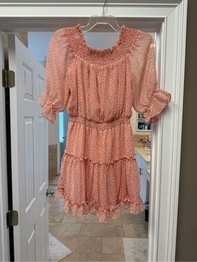 Lea & Viola Coral Floral Smocked Tiered Mini Dress